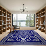 Blue and Teal Ornate Navy Persian Medallion Area Rug