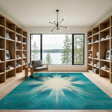 Blue and Teal Starburst Geometric Area Rug