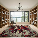 Radiant Red Floral Mandala Area Rug