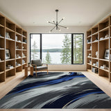 Abstract Grey Blue Brushstroke Area Rug