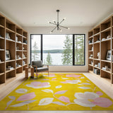 Vibrant Yellow Magnolia Floral Area Rug