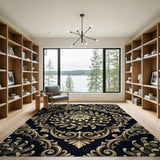 Elegant Gold Chrysanthemum Baroque Area Rug