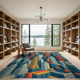 Vibrant Isometric City Skyline Area Rug
