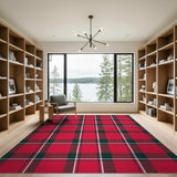 Red Green Plaid Rustic Area Rug