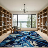 Fluid Blue Abstract Flow Area Rug