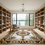 Ornate Gold Maroon Persian Medallion Rug