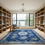 Navy Blue Chinoiserie Peony Area Rug