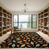 Fall Leaves on Black Area Rug