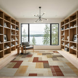 Cream Beige Geometric Block Area Rug
