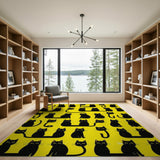 Playful Black Cat Silhouettes Yellow Area Rug