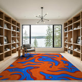 Vibrant Orange Blue Abstract Wave Area Rug