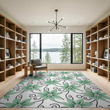 Green Swirling Floral Area Rug