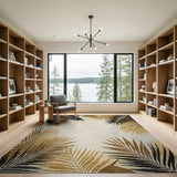 Gold Palm Frond Area Rug with Black Accents