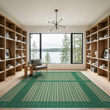 Green Gingham Plaid Border Area Rug