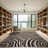 Abstract Zebra Stripe Area Rug Black on Beige