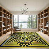 Vibrant Yellow Maze Geometric Area Rug