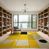Vibrant Yellow Geometric Grid Area Rug