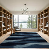 Navy Teal Brushstroke Abstract Area Rug