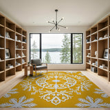 Golden Snowflake Mandala Area Rug