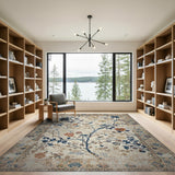 Vintage Blue Floral Cream Area Rug