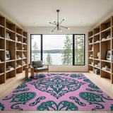 Vibrant Pink Green Traditional Persian Area Rug