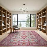 Pink Floral Border Vintage Area Rug