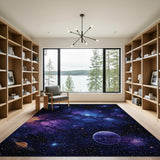 Washable Deep Space Galaxy Rug Low Pile Non-Slip Celestial Area Rug
