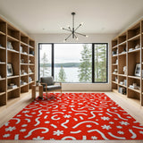 Bold Red Squiggle Abstract Area Rug