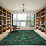 Traditional Persian Emerald Green Persian Floral Area Rug