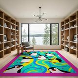 ODIKA Playful Cartoon Penguin Washable Rug - Low Pile Non-Slip Kids Area Carpet