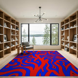 Vibrant Red Blue Swirl Abstract Area Rug