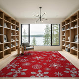 Festive Red Snowflake Floral Area Rug