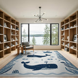 Playful Navy Whale Ocean Kids Area Rug