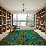 Vibrant Peacock Feathers Area Rug