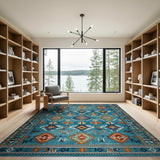 Southwestern Teal Southwestern Geometric Area Rug