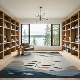 Blue Ocean Fish Waves Coastal Area Rug