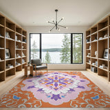 Vibrant Orange Purple Floral Medallion Rug