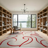 Red Swirl Abstract Washable Area Rug