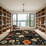 Charming Black Cats in Vibrant Floral Garden Rug