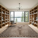 Beige Spotted Fawn Head Area Rug with Leaf Border