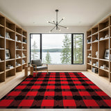 Rustic Red Buffalo Plaid Pine Tree Area Rug