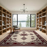 Ornate Ivory and Maroon Traditional Persian Rug