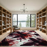 Abstract Red Black Brushstroke Floral Area Rug