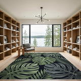 Lush Green Monstera and Palm Area Rug