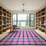 Pink Octagon Geometric Area Rug with Teal Accents