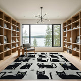 Playful Black Cat Knit Area Rug