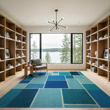 Blue Teal Geometric Patchwork Area Rug