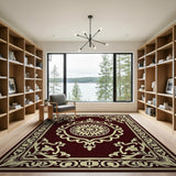 Red Traditional Persian Ornate Maroon Persian Medallion Area Rug