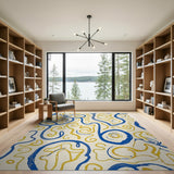 Swirling Blue Gold Abstract Area Rug