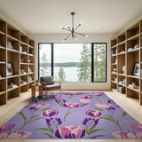 Vintage Purple Tulip Floral Area Rug